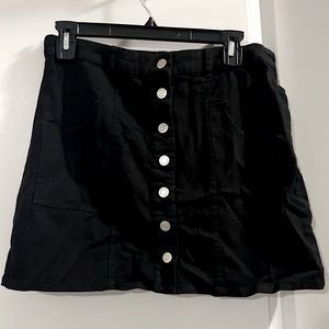 Black denim skirt button detail, size medium
